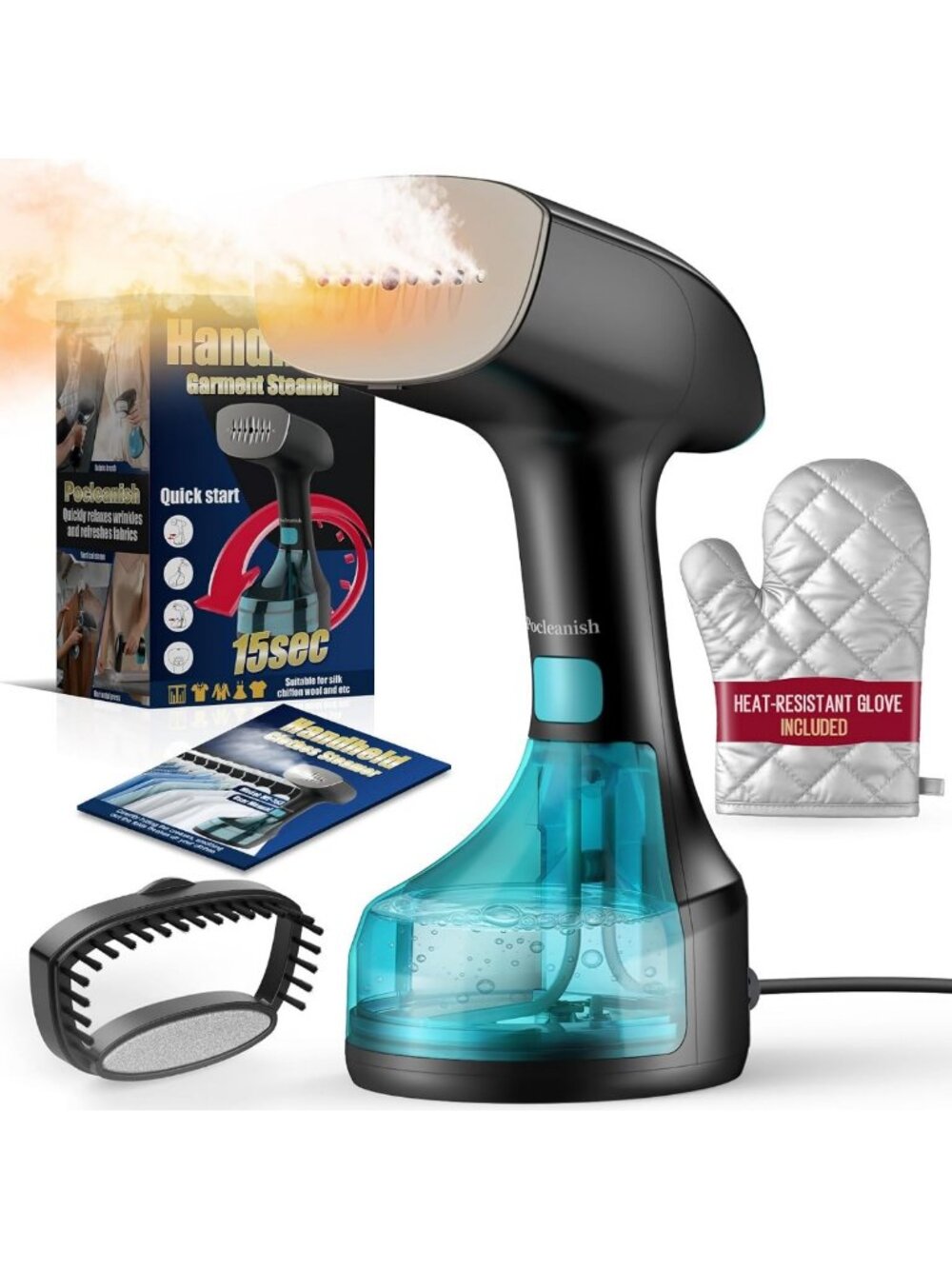 Portable Handheld Clothes Steamer - 1900W Fast Wrinkle Remover, 3 Settings